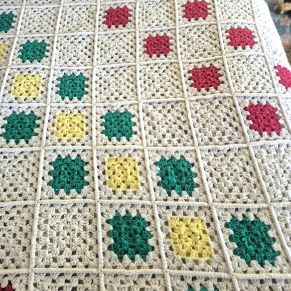 Handmade Vintage Crochet Blanket 62"x86" shown On Queen Bed - Picture 5 of 6